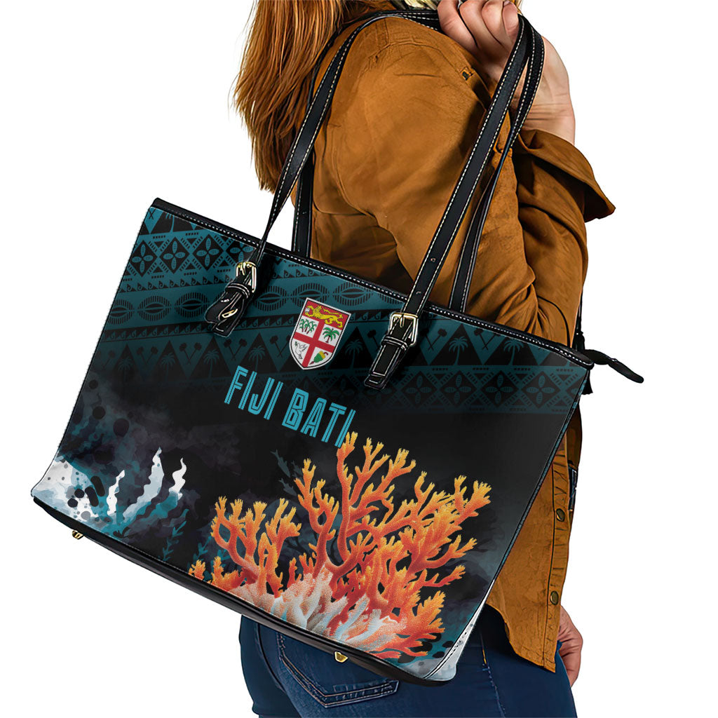 Fiji Bati Rugby Viti Masi Leather Tote Bag Coral Motifs