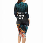 Fiji Bati Rugby Custom Viti Masi Long Sleeve Bodycon Dress Coral Motifs