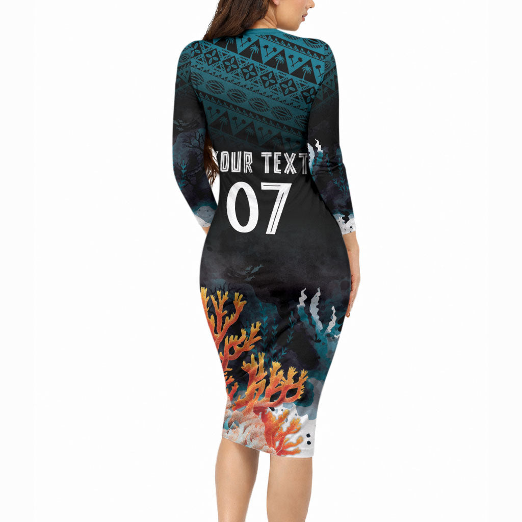 Fiji Bati Rugby Custom Viti Masi Long Sleeve Bodycon Dress Coral Motifs