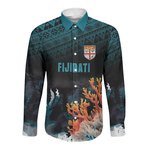 Fiji Bati Rugby Custom Viti Masi Long Sleeve Button Shirt Coral Motifs