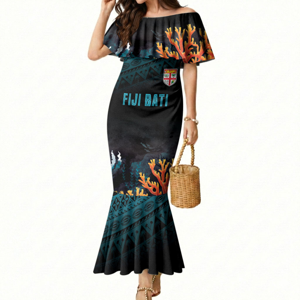 Fiji Bati Rugby Custom Viti Masi Mermaid Dress Coral Motifs