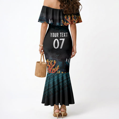 Fiji Bati Rugby Custom Viti Masi Mermaid Dress Coral Motifs