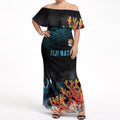 Fiji Bati Rugby Custom Viti Masi Off Shoulder Maxi Dress Coral Motifs