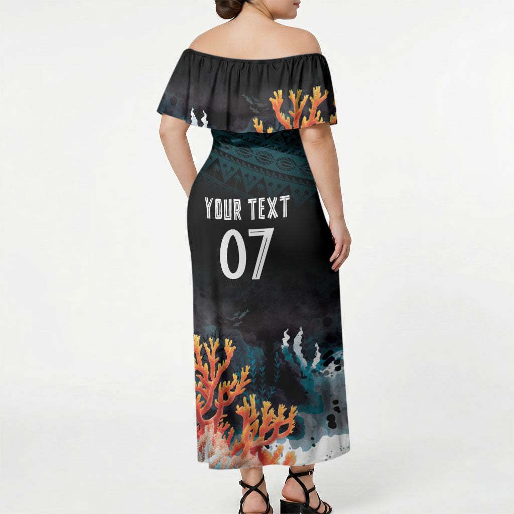 Fiji Bati Rugby Custom Viti Masi Off Shoulder Maxi Dress Coral Motifs