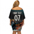 Fiji Bati Rugby Custom Viti Masi Off Shoulder Short Dress Coral Motifs