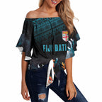 Fiji Bati Rugby Custom Viti Masi Off Shoulder Wrap Waist Top Coral Motifs