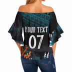 Fiji Bati Rugby Custom Viti Masi Off Shoulder Wrap Waist Top Coral Motifs