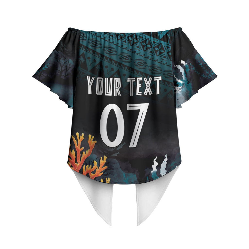 Fiji Bati Rugby Custom Viti Masi Off Shoulder Wrap Waist Top Coral Motifs