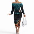 Fiji Bati Rugby Custom Viti Masi Off The Shoulder Long Sleeve Dress Coral Motifs
