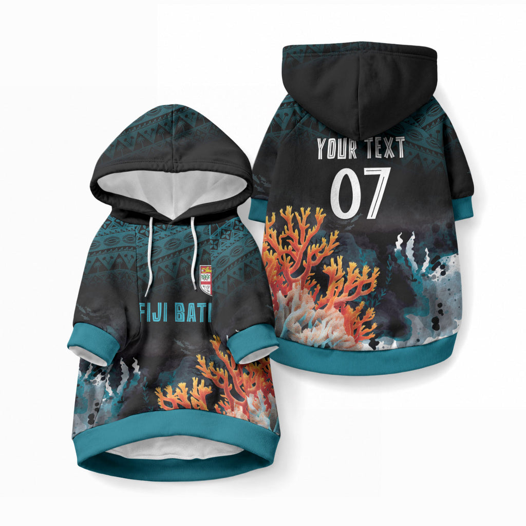 Fiji Bati Rugby Custom Viti Masi Pet Hoodie Coral Motifs