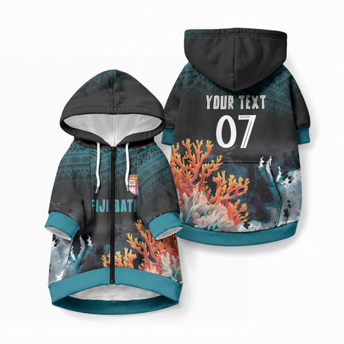 Fiji Bati Rugby Custom Viti Masi Pet Hoodie Coral Motifs