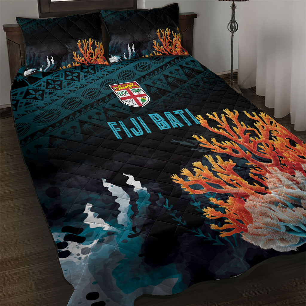 Fiji Bati Rugby Viti Masi Quilt Bed Set Coral Motifs