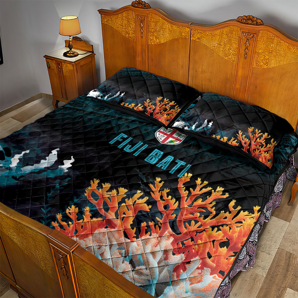 Fiji Bati Rugby Viti Masi Quilt Bed Set Coral Motifs