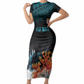 Fiji Bati Rugby Custom Viti Masi Short Sleeve Bodycon Dress Coral Motifs