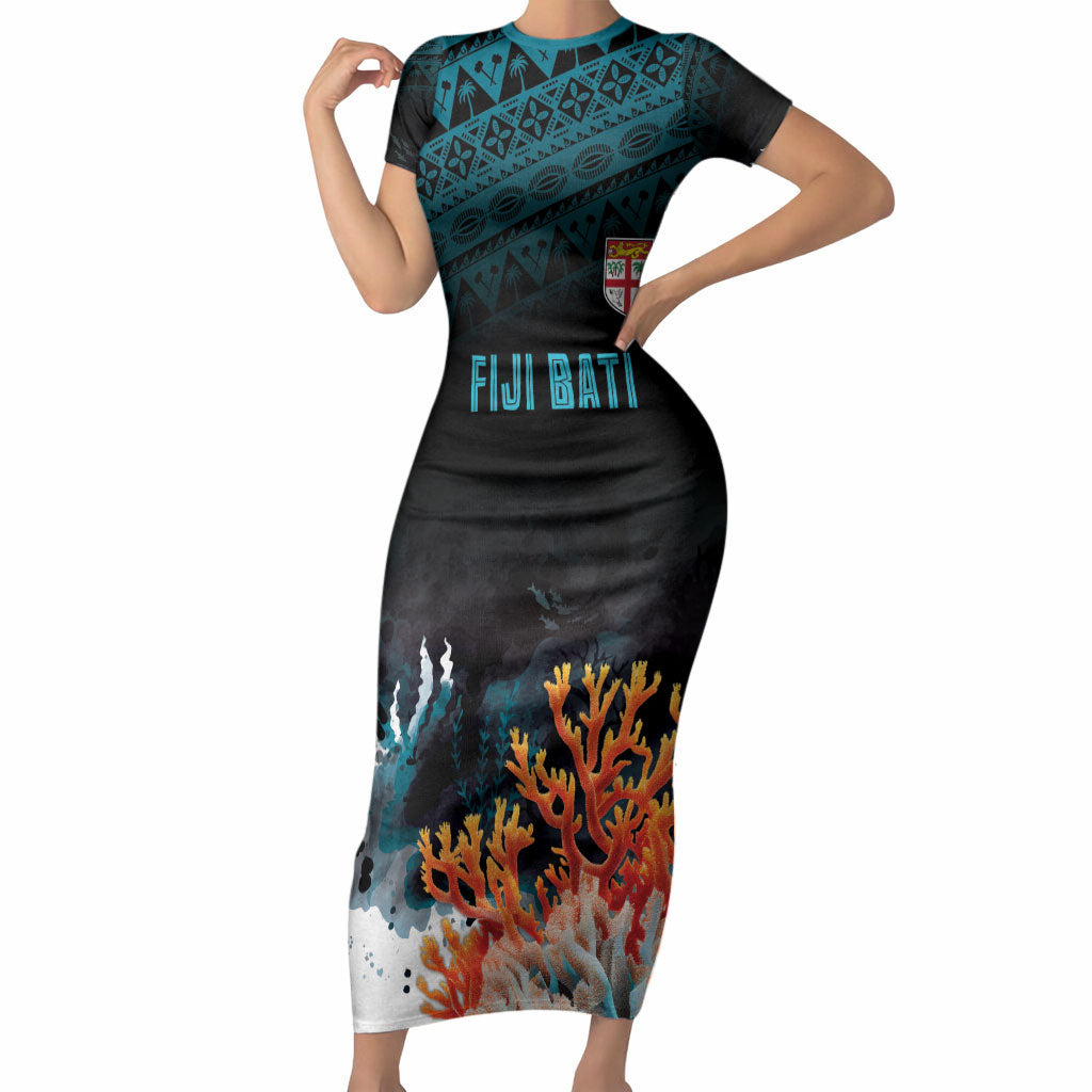 Fiji Bati Rugby Custom Viti Masi Short Sleeve Bodycon Dress Coral Motifs