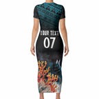 Fiji Bati Rugby Custom Viti Masi Short Sleeve Bodycon Dress Coral Motifs
