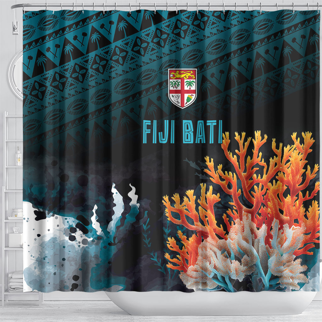 Fiji Bati Rugby Viti Masi Shower Curtain Coral Motifs