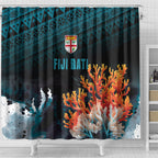 Fiji Bati Rugby Viti Masi Shower Curtain Coral Motifs