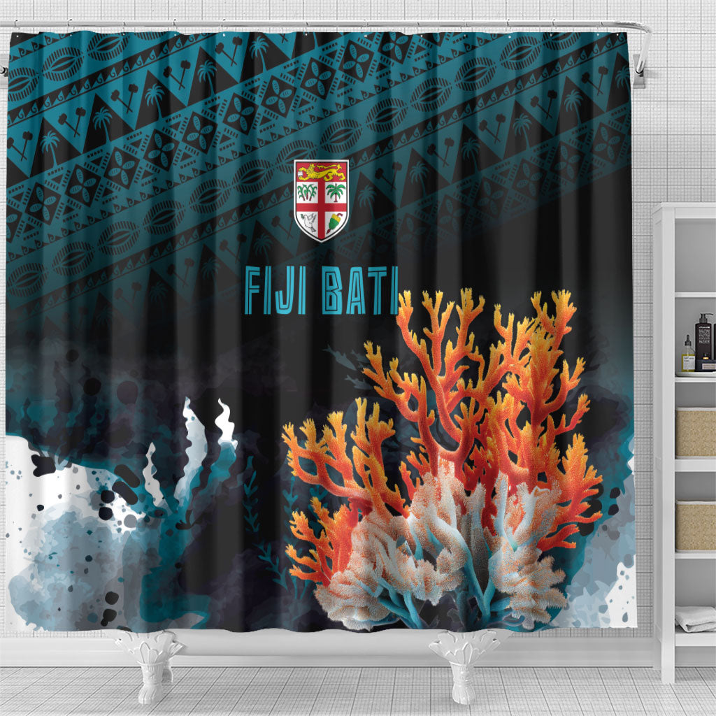 Fiji Bati Rugby Viti Masi Shower Curtain Coral Motifs