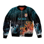 Fiji Bati Rugby Custom Viti Masi Sleeve Zip Bomber Jacket Coral Motifs