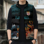 Fiji Bati Rugby Custom Viti Masi Sleeveless Puffer Jacket Coral Motifs