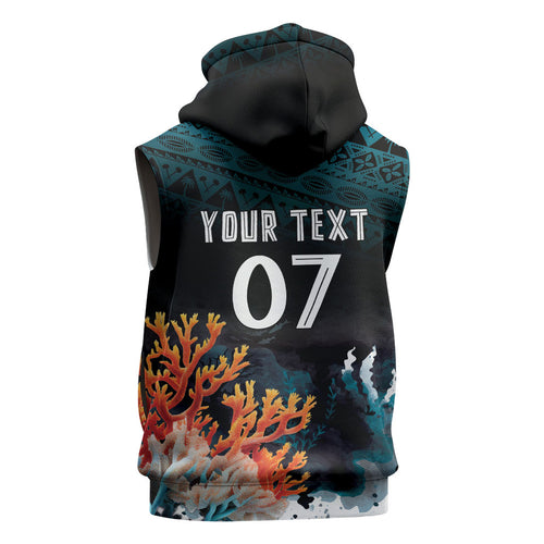 Fiji Bati Rugby Custom Viti Masi Sleeveless Zip Hoodie Coral Motifs