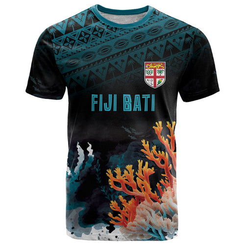 Fiji Bati Rugby Custom Viti Masi T Shirt Coral Motifs