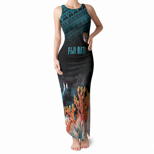 Fiji Bati Rugby Custom Viti Masi Tank Maxi Dress Coral Motifs