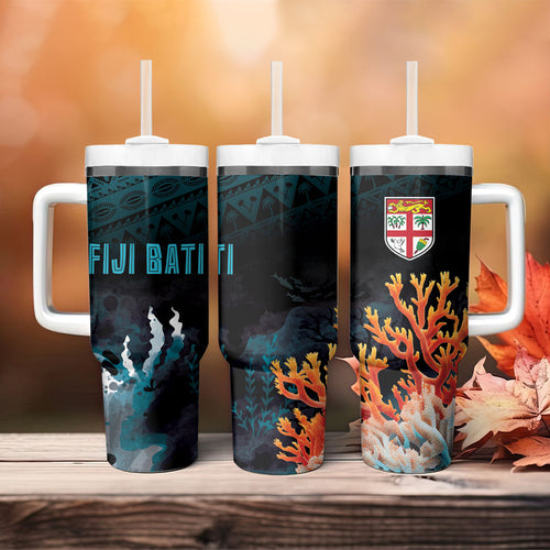Fiji Bati Rugby Viti Masi Tumbler With Handle Coral Motifs