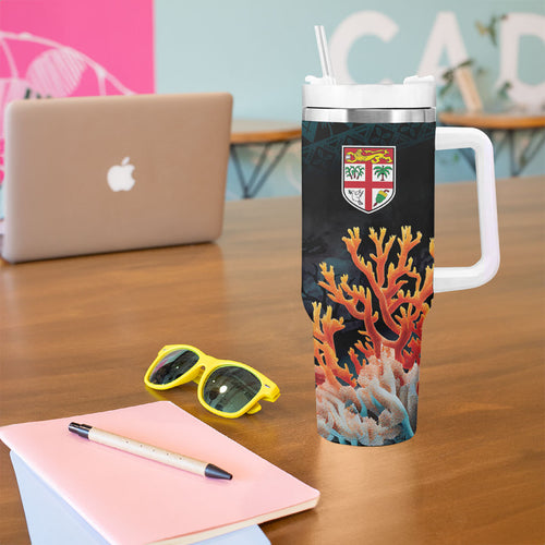 Fiji Bati Rugby Viti Masi Tumbler With Handle Coral Motifs