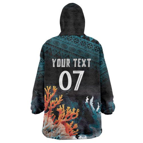 Fiji Bati Rugby Custom Viti Masi Wearable Blanket Hoodie Coral Motifs