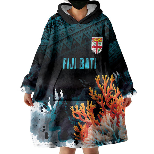 Fiji Bati Rugby Custom Viti Masi Wearable Blanket Hoodie Coral Motifs