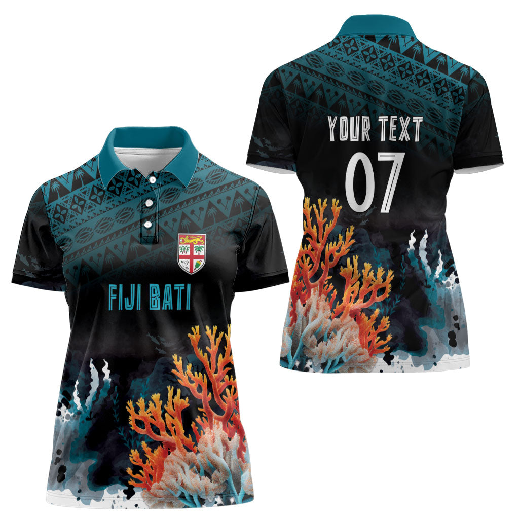 Fiji Bati Rugby Custom Viti Masi Women Polo Shirt Coral Motifs