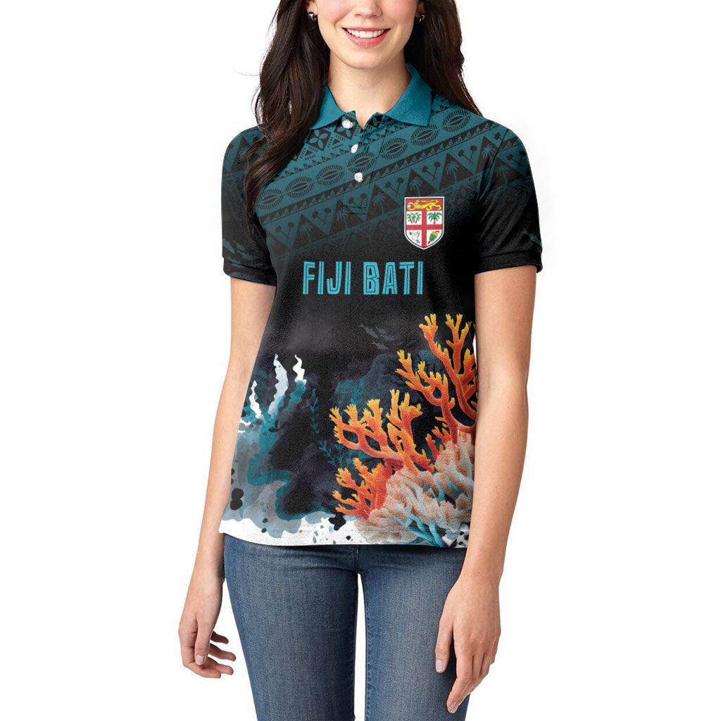 Fiji Bati Rugby Custom Viti Masi Women Polo Shirt Coral Motifs