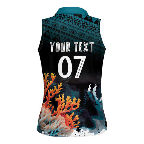Fiji Bati Rugby Custom Viti Masi Women Sleeveless Polo Shirt Coral Motifs