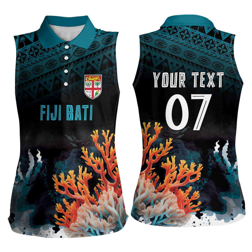 Fiji Bati Rugby Custom Viti Masi Women Sleeveless Polo Shirt Coral Motifs