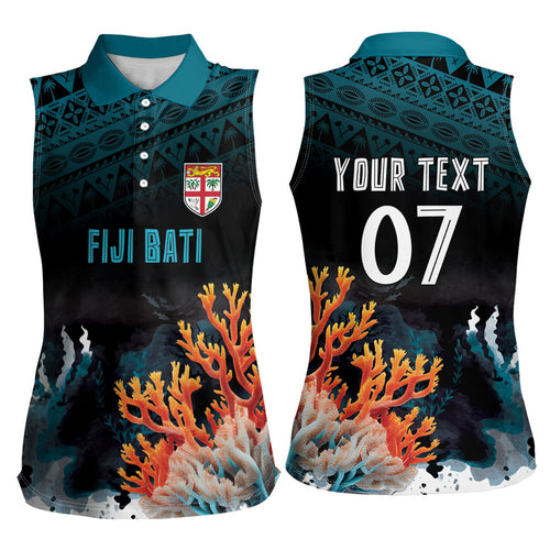 Fiji Bati Rugby Custom Viti Masi Women Sleeveless Polo Shirt Coral Motifs