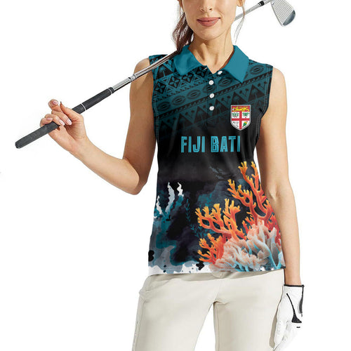 Fiji Bati Rugby Custom Viti Masi Women Sleeveless Polo Shirt Coral Motifs