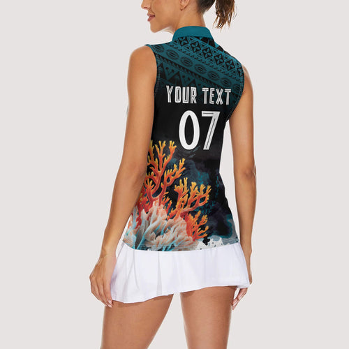 Fiji Bati Rugby Custom Viti Masi Women Sleeveless Polo Shirt Coral Motifs