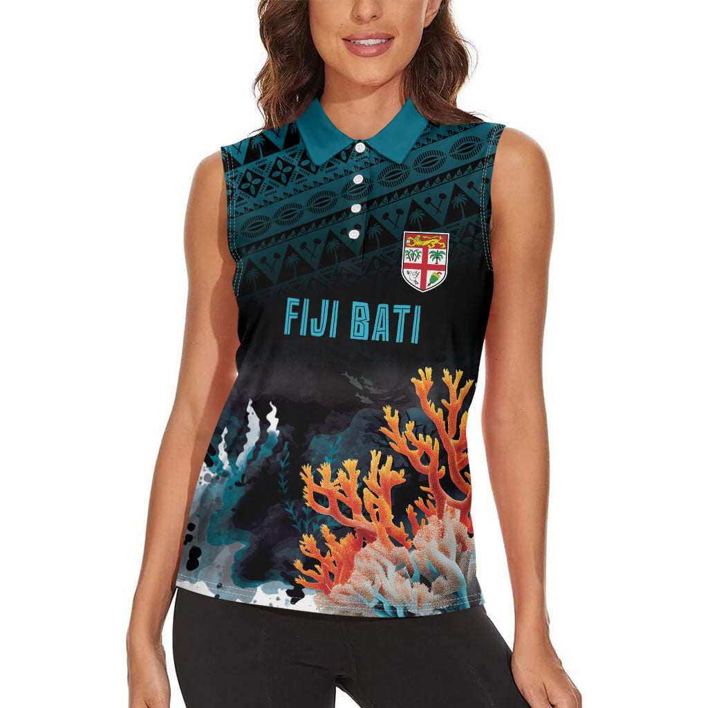 Fiji Bati Rugby Custom Viti Masi Women Sleeveless Polo Shirt Coral Motifs
