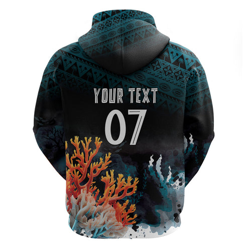Fiji Bati Rugby Custom Viti Masi Zip Hoodie Coral Motifs
