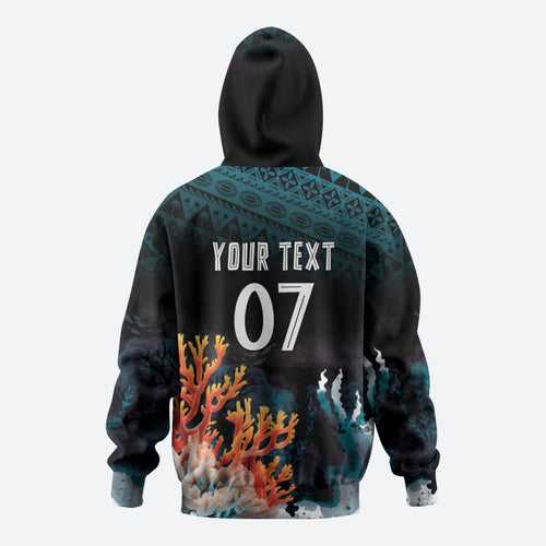Fiji Bati Rugby Custom Viti Masi Zip Hoodie Coral Motifs
