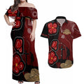 ANZAC Aboriginal Australia Couples Matching Off Shoulder Maxi Dress and Hawaiian Shirt For the Fallen
