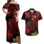 ANZAC Aboriginal Australia Couples Matching Off Shoulder Maxi Dress and Hawaiian Shirt For the Fallen