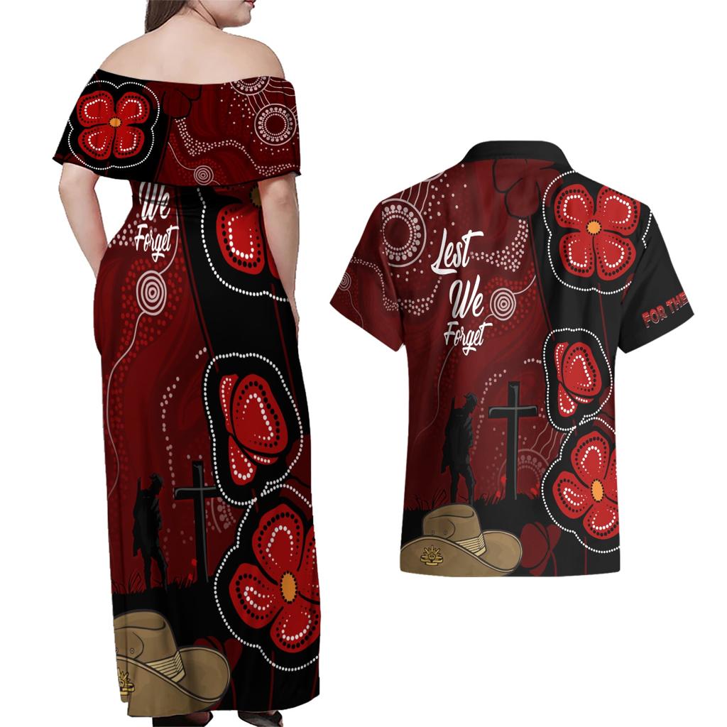 ANZAC Aboriginal Australia Couples Matching Off Shoulder Maxi Dress and Hawaiian Shirt For the Fallen