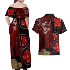 ANZAC Aboriginal Australia Couples Matching Off Shoulder Maxi Dress and Hawaiian Shirt For the Fallen