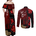 ANZAC Aboriginal Australia Couples Matching Off Shoulder Maxi Dress and Long Sleeve Button Shirt For the Fallen