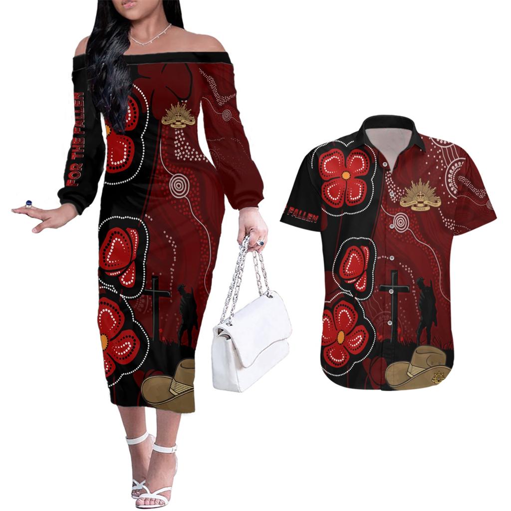ANZAC Aboriginal Australia Couples Matching Off The Shoulder Long Sleeve Dress and Hawaiian Shirt For the Fallen