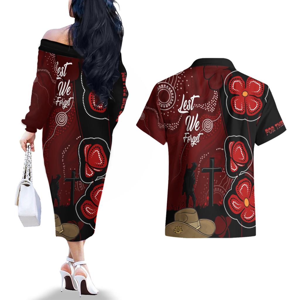 ANZAC Aboriginal Australia Couples Matching Off The Shoulder Long Sleeve Dress and Hawaiian Shirt For the Fallen