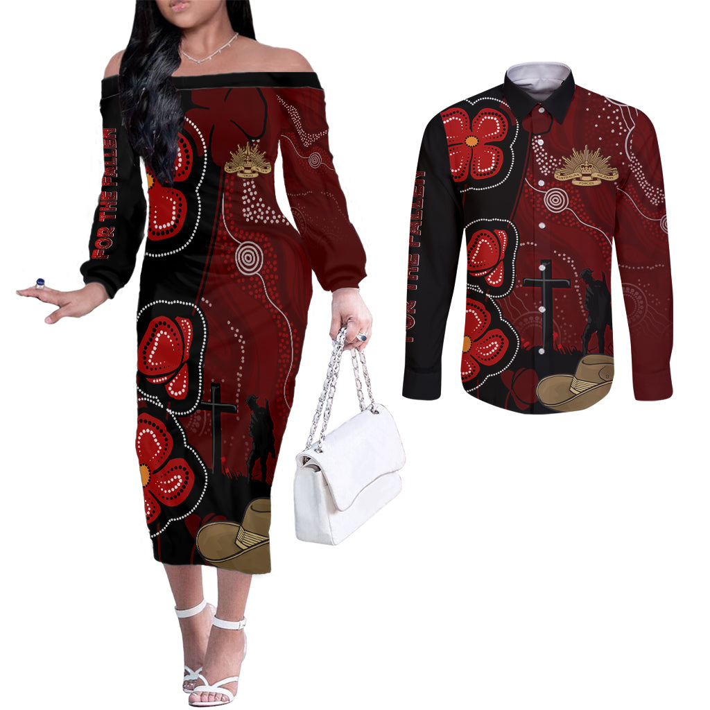 ANZAC Aboriginal Australia Couples Matching Off The Shoulder Long Sleeve Dress and Long Sleeve Button Shirt For the Fallen